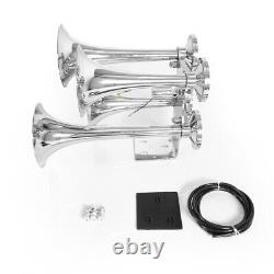 12V/24V Chrome Truck Air Horn 150dB 4 Trumpet Horns Kit For RV Car Train Boat