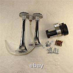 135db Loud Chrome 12v Dual Trumpet Air Horn Compressor Kit Train Car Truck Boat