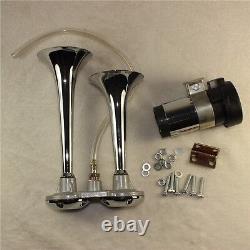 135db Loud Chrome 12v Dual Trumpet Air Horn Compressor Kit Train Car Truck Boat