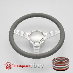 14 BILLET 9 HOLE STEERING WHEEL KIT SATIN ANODIZED With HORN BUTTON & ADAPTER