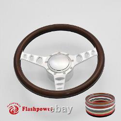 14 BILLET 9 HOLE STEERING WHEEL KIT SATIN ANODIZED With HORN BUTTON & ADAPTER