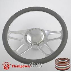 14 Billet Aluminum 9 Hole Steering Wheel Kit with Horn Button & Adapter