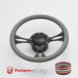 14 Billet Aluminum 9 Hole Steering Wheel Kit with Horn Button & Adapter