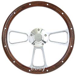 14 Billet Aluminum & Mahogany Steering Wheel for GMC Trucks & Vans Full Kit