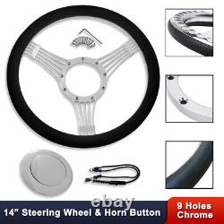 14 Billet Chrome Banjo Style Steering Wheel with Half Wrap Leather & Horn Button