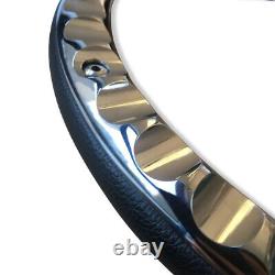 14 Billet Chrome Trinity Steering Wheel Black Half Wrap with Flamed Horn Button