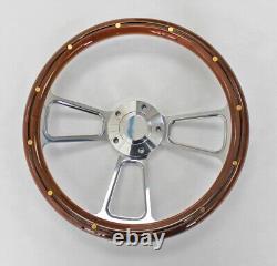 14 Bronco Ford F100 F150 F250 F350 Mahogany with rivets & Billet Steering Wheel