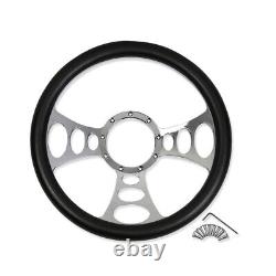 14 Chrome Nine Hole Cruisin Steering Wheel Half Black Wrap & Flame Horn Button