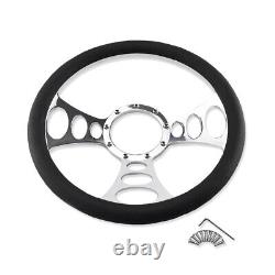 14 Chrome Nine Hole Cruisin Steering Wheel Half Black Wrap & Flame Horn Button