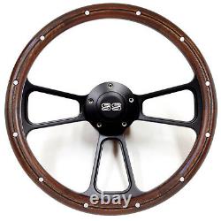 14 Mahogany / Black Billet Steering Wheel with SS Horn for 1968 Camaro Kit