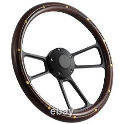 14 Mahogany Wood Steering Wheel Kit with Black Horn for Chevy/GMC Suburban, Truck