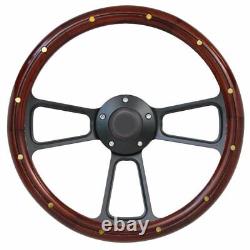 14 Mahogany Wood Steering Wheel Kit with Black Horn for Chevy/GMC Suburban, Truck