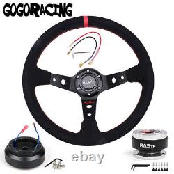 14 Suede Steering Wheel + Quick Release + Hub Adapter For Honda Civic 96-00 EK