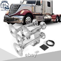 150dB Super Loud 4 Trumpet Horns Kit Chrome Truck Air Horn For RV Car Train Boat