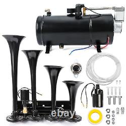 150psi For Truck Car Pickup Loud System 4 Trumpets Train Horn with 1G Air Tank Kit