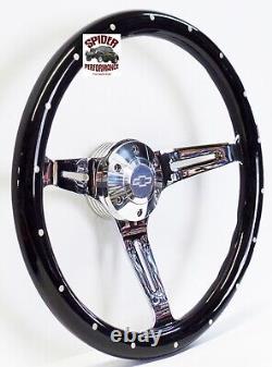 1948-1959 Chevy pickup steering wheel BOWTIE 15 BLACK WOOD RIVET