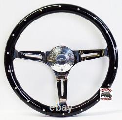 1948-1959 Chevy pickup steering wheel BOWTIE 15 BLACK WOOD RIVET