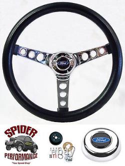 1958-1963 Ford steering wheel BLUE OVAL 13 1/2 CLASSIC CHROME