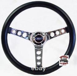 1958-1963 Ford steering wheel BLUE OVAL 13 1/2 CLASSIC CHROME