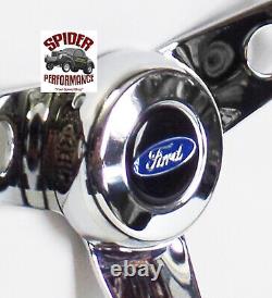 1958-1963 Ford steering wheel BLUE OVAL 13 1/2 CLASSIC CHROME