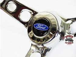 1958-1963 Ford steering wheel BLUE OVAL 13 1/2 CLASSIC CHROME