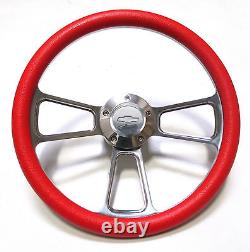 1960 1969 Chevy C10 Pick-Up Truck Red Steering Wheel, Chevy Horn, Billet Kit