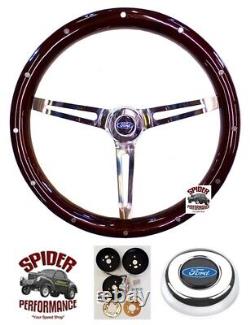 1963-1964 Ford steering wheel BLUE OVAL 15 MUSCLE CAR MAHOGANY WOOD