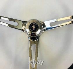 1965-1969 Mustang Black Steering Wheel Foam Grip Chrome Spokes Mustang Cap 15