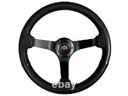 1967-68 Pontiac Firebird 6-Bolt Black Solid Leather Steering Wheel Kit, Classic