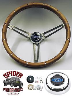 1967 Ford pickup steering wheel BLUE OVAL 15 MUSCLE CAR WALNUT