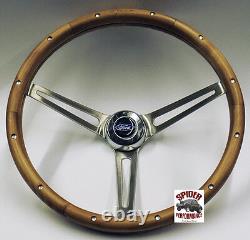 1967 Ford pickup steering wheel BLUE OVAL 15 MUSCLE CAR WALNUT