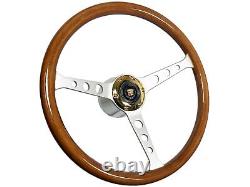 1969-89 Cadillac 6 Bolt Deluxe Wood Gold Chrome 15 Steering Wheel Kit, Tele