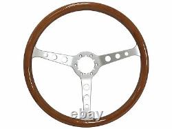 1969-89 Cadillac 6 Bolt Deluxe Wood Gold Chrome 15 Steering Wheel Kit, Tele