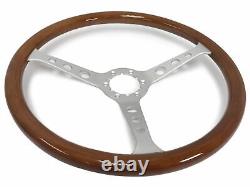 1969-89 Cadillac 6 Bolt Deluxe Wood Gold Chrome 15 Steering Wheel Kit, Tele