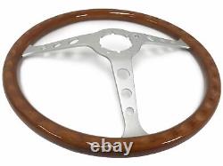 1969-89 Cadillac 6 Bolt Deluxe Wood Gold Chrome 15 Steering Wheel Kit, Tele