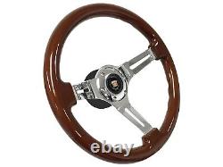 1969-89 Cadillac 6-Bolt Mahogany Wood Steering Wheel Kit, Telescopic Adapter