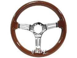 1969-89 Cadillac 6-Bolt Mahogany Wood Steering Wheel Kit, Telescopic Adapter