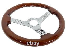 1969-89 Cadillac 6-Bolt Mahogany Wood Steering Wheel Kit, Telescopic Adapter