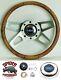 1978-1991 Ford pickup steering wheel BLUE OVAL 13 1/2 WALNUT 4 SPOKE