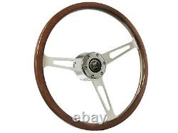 1978-91 Ford Bronco 6-Bolt Walnut Wood Slotted Steering Wheel Kit, No Rivets