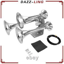 3 Trumpet Horns Kit Train Air Horn 150dB Loud For Truck Car SUV Boat 12V/24V