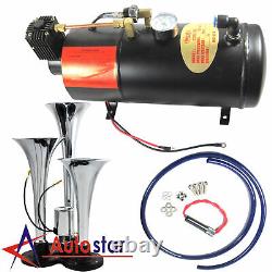 3-Trumpet Train Air Horn Kit 150 PSI 150db Air System With 12V Air Compressor