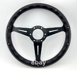 350mm Wood Steering Wheel Black Spoke Fit Nardi Wood Grain