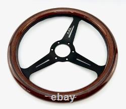 350mm Wood Steering Wheel Black Spoke Fit Nardi Wood Grain