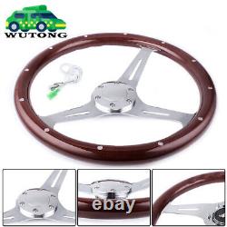 380mm 15 Inch 6 Hole Chrome Dark Steering Wheel Real Wood Riveted Grip with Horn