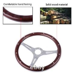 380mm 15 Inch 6 Hole Chrome Dark Steering Wheel Real Wood Riveted Grip with Horn