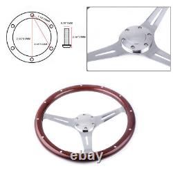 380mm 15 Inch 6 Hole Chrome Dark Steering Wheel Real Wood Riveted Grip with Horn