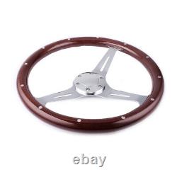 380mm 15 Inch 6 Hole Chrome Dark Steering Wheel Real Wood Riveted Grip with Horn