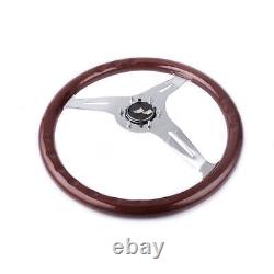 380mm 15 Inch 6 Hole Chrome Dark Steering Wheel Real Wood Riveted Grip with Horn