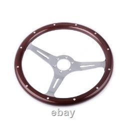 380mm 15 Inch 6 Hole Chrome Dark Steering Wheel Real Wood Riveted Grip with Horn